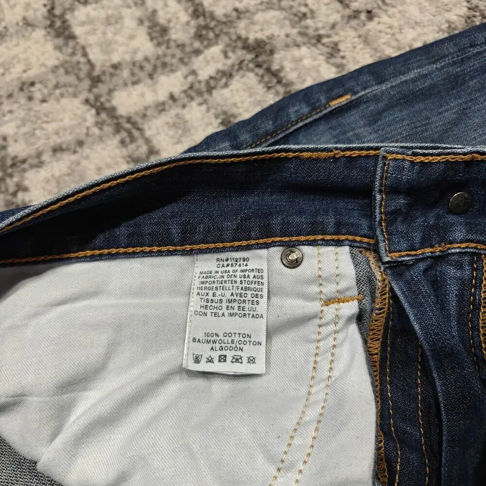 True Religion Ricky Relaxed Straight Jeans Men's 38 Flap Pocket Distressed Blue